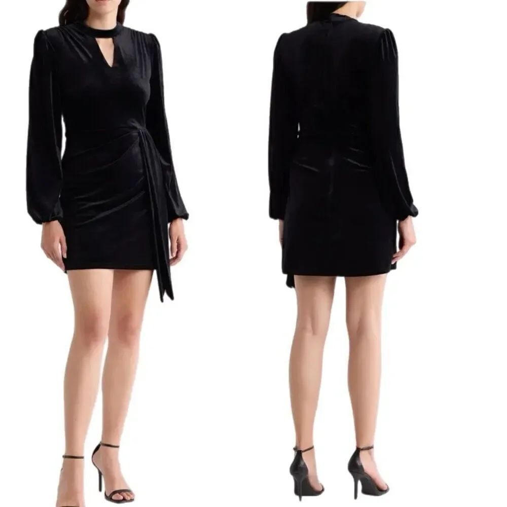 Rachel Parcell Keyhole Long Sleeve Velvet Minidress